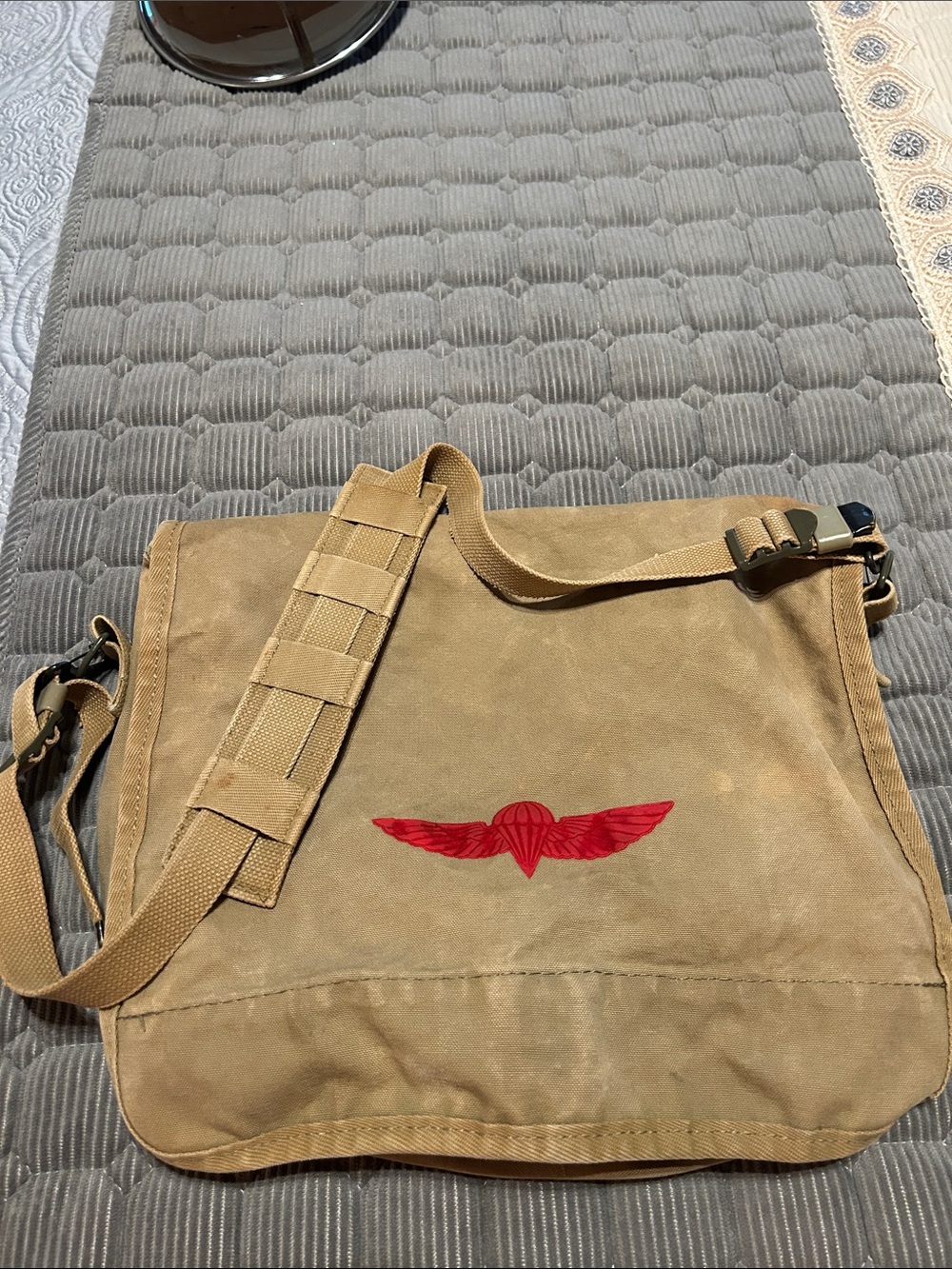 Vintage Banana Republic Canvas Paratrooper Bag with Red Wing Emblem - Tan